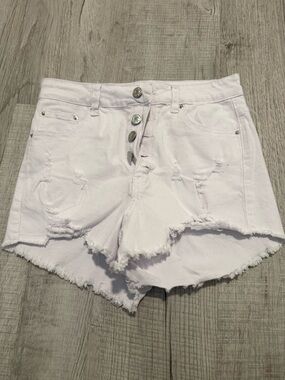 Urban Outfitters White Distressed Button-Front Denim Shorts